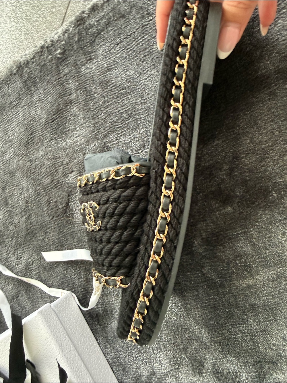 CHANEL Black Quilted Slide Sandals with Gold Chain - Picture 3 of 7